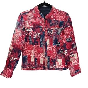 Christopher & Banks Patchwork Bandana Print Reversible Zip Up Quilted Jacket